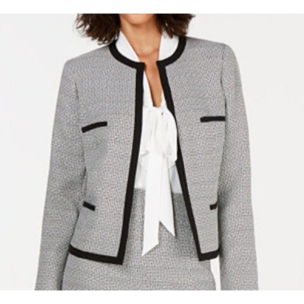Kasper Separates Suit Jacket Blazer 16 Black White Classic Open Stretch